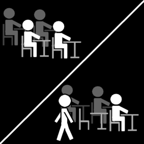 rester sur place dans la classe / pas marcher dans la classe / classe: pas marcher